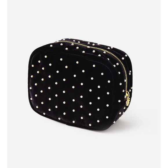 Lele Sadoughi Black Velvet Pearl Embellished Essentials Pouch NWOT - Picture 8 of 10